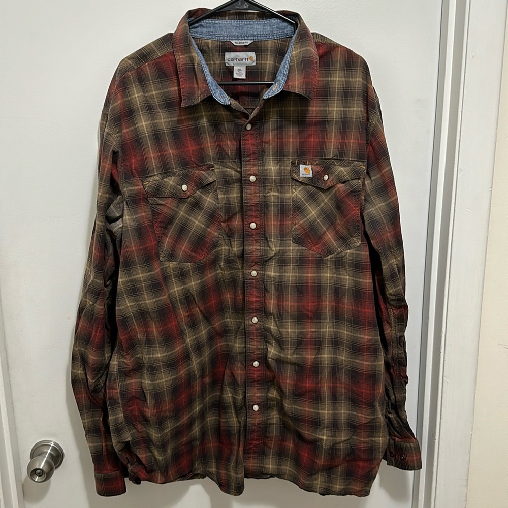 Carhartt Relaxed Fit Pearl Snap Plaid Button Down size 2XLT - Picture 1 of 4